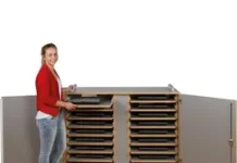 Laptopwagen mit 24 Teleskopauszügen – Mobiler Schrank für bis zu 24 Laptops oder 48 Tablets Laptopwagen mit 24 Teleskopauszügen, fahrbar